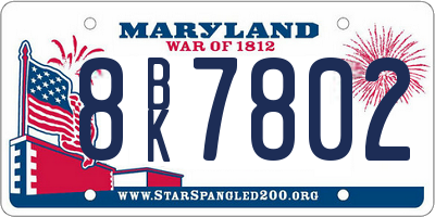 MD license plate 8BK7802