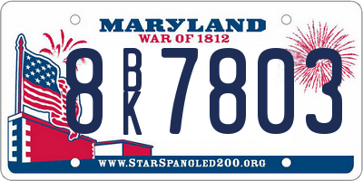 MD license plate 8BK7803