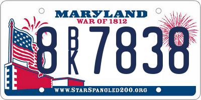 MD license plate 8BK7838