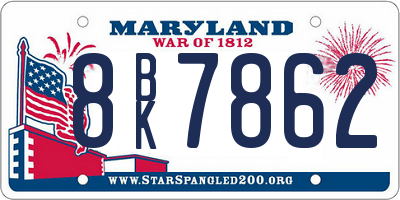 MD license plate 8BK7862