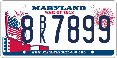 MD license plate 8BK7899