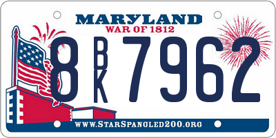 MD license plate 8BK7962