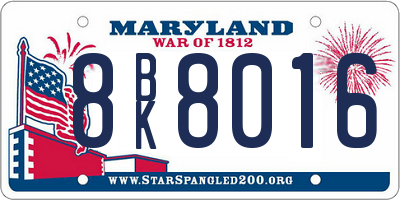 MD license plate 8BK8016