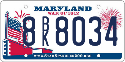 MD license plate 8BK8034