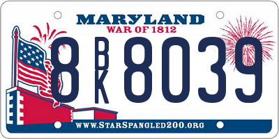 MD license plate 8BK8039