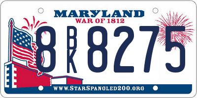 MD license plate 8BK8275