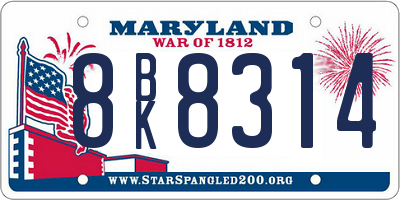 MD license plate 8BK8314