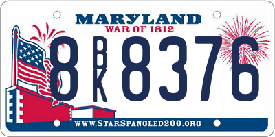 MD license plate 8BK8376