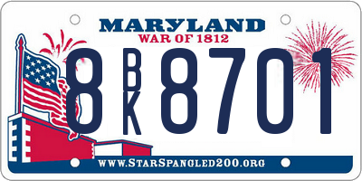 MD license plate 8BK8701