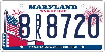 MD license plate 8BK8720