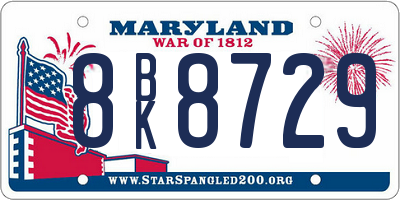 MD license plate 8BK8729