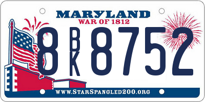 MD license plate 8BK8752