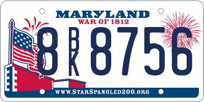 MD license plate 8BK8756
