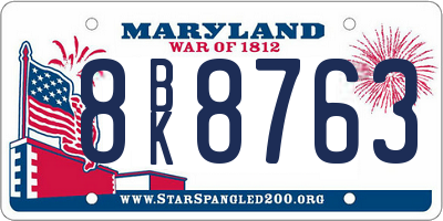 MD license plate 8BK8763