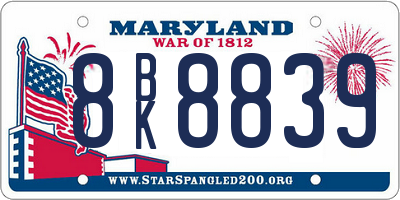 MD license plate 8BK8839