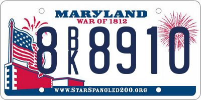 MD license plate 8BK8910