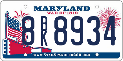 MD license plate 8BK8934
