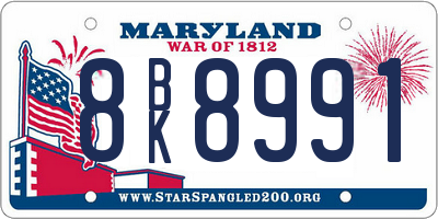 MD license plate 8BK8991
