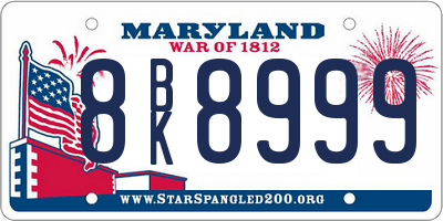 MD license plate 8BK8999