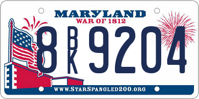 MD license plate 8BK9204