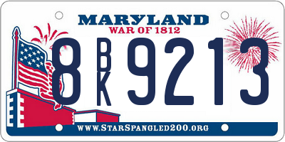 MD license plate 8BK9213