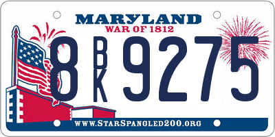 MD license plate 8BK9275