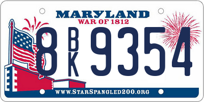 MD license plate 8BK9354