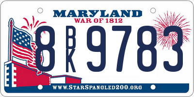 MD license plate 8BK9783