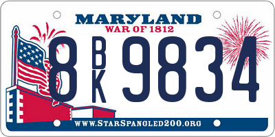 MD license plate 8BK9834