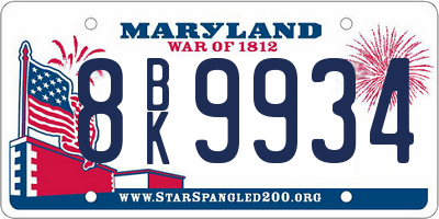 MD license plate 8BK9934