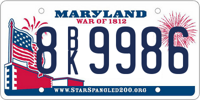 MD license plate 8BK9986