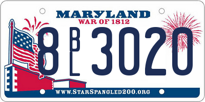 MD license plate 8BL3020