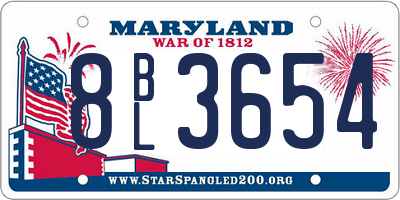 MD license plate 8BL3654