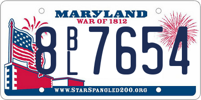 MD license plate 8BL7654
