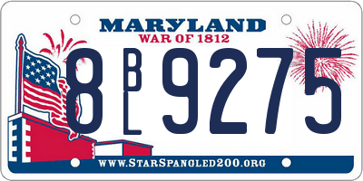 MD license plate 8BL9275