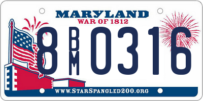 MD license plate 8BM0316