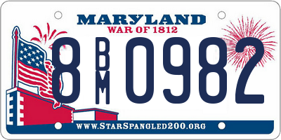 MD license plate 8BM0982