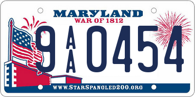 MD license plate 9AA0454