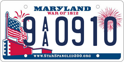 MD license plate 9AA0910