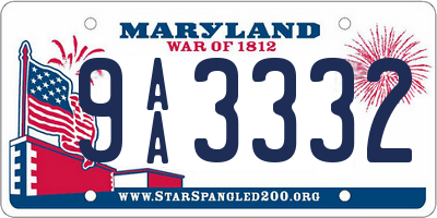 MD license plate 9AA3332
