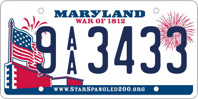 MD license plate 9AA3433