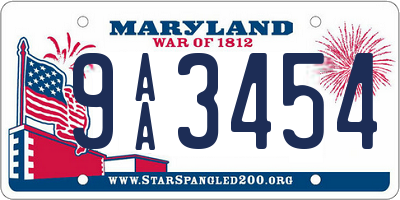 MD license plate 9AA3454