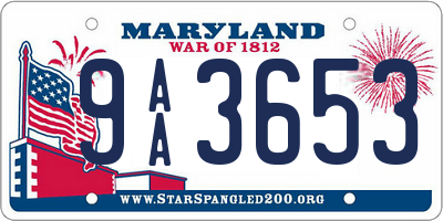 MD license plate 9AA3653