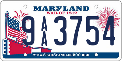 MD license plate 9AA3754