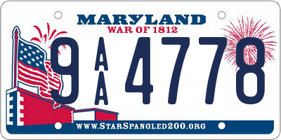 MD license plate 9AA4778