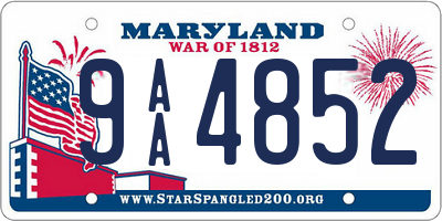 MD license plate 9AA4852