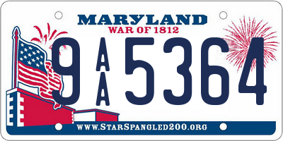 MD license plate 9AA5364