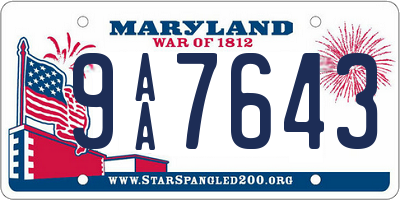 MD license plate 9AA7643