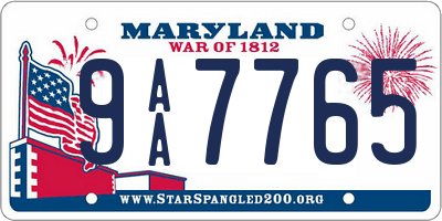 MD license plate 9AA7765