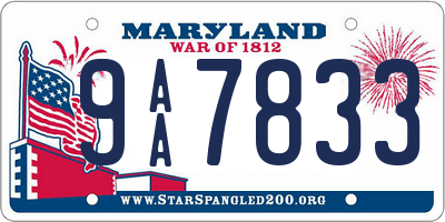 MD license plate 9AA7833